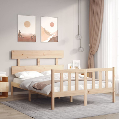 vidaXL Cadru de pat cu tăblie, dublu mic, lemn masiv foto