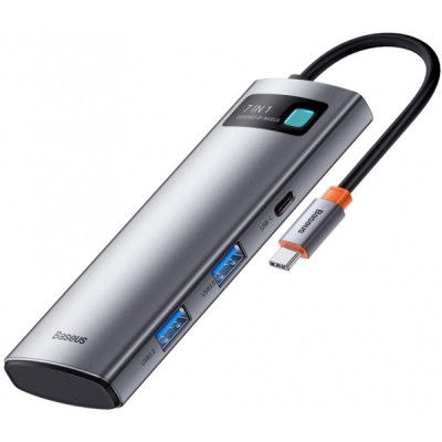 Hub USB-C Baseus Metal Gleam, 2 x USB-A 3.0 - 2 x USB-C - 1 x HDMI - 1 x SD - 1 x microSD, Gri WKWG020113 foto