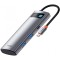 Hub USB-C Baseus Metal Gleam, 2 x USB-A 3.0 - 2 x USB-C - 1 x HDMI - 1 x SD - 1 x microSD, Gri WKWG020113
