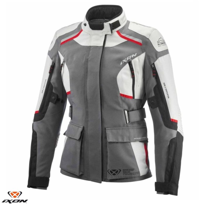 Geaca (jacheta) femei pentru scuter - motocicleta Touring/Adventure Ixon All season model Midgard LS culoare: gri/negru/rosu Gri/negru/rosu S