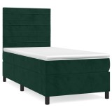 Cumpara ieftin Pat box spring cu saltea, verde inchis, 100x200 cm, catifea
