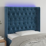 vidaXL Tăblie de pat cu LED, albastru &icirc;nchis, 93x16x118/128cm, catifea