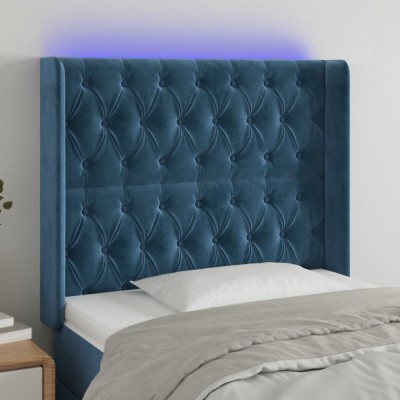 vidaXL Tăblie de pat cu LED, albastru &amp;icirc;nchis, 93x16x118/128cm, catifea 3124424 foto