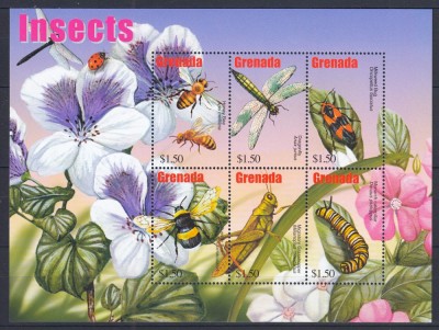 Grenada - INSECTE si FLORI - BL - MNH foto