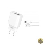 Incarcator Retea Cu Cablu Lightning XO Design CE02C 10.5W 2.1A 2 x USB-A Alb