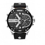 Ceas Barbatesc Diesel Mr. Daddy 2.0 DZ7313 Cronograf Negru Argintiu, Curea Piele Neagra, 57mm, Rezistent Apa 10ATM