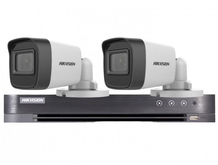 Sistem supraveghere Hikvision 2 camere 5MP, lentila 2.8mm, IR 30m, DVR 4 canale 5MP, AUDIO SafetyGuard Surveillance