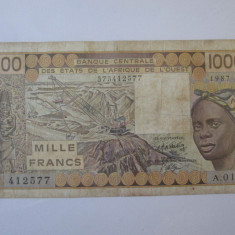 Coasta de Fildeș 1000 Franci/Francs 1987