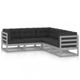 Set mobilier de gradina cu perne, 5 piese, lemn masiv de pin