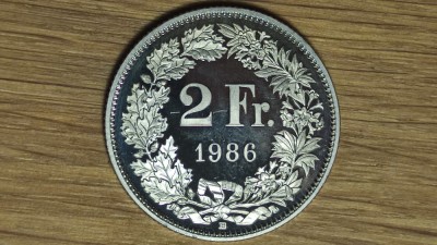 Elvetia - moneda de colectie - 2 franci / francs 1986 B UNC PROOF - tiraj 10k foto