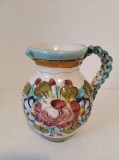 DD - Vaza ceramica vintage Italia, maner impletit, sgraffito Majolica