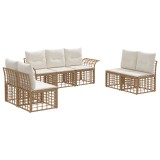 vidaXL Set de canapele de exterior 7 pcs Alb Natural și Crem Poliester 3437668