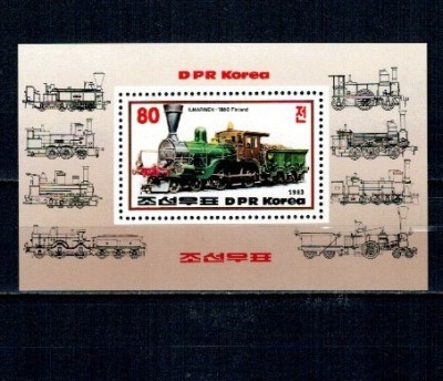 DPR Korea 1983 - Locomotive, colita neuzata foto