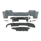 Set bara spate BMW Seria 5 (F10), 12.2009-08.2017, cu suport inferior, cu catadioptri, cu gauri senzori parcare; grunduit, de vopsit; type M-Tech; cu