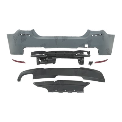 Set bara spate BMW Seria 5 (F10), 12.2009-08.2017, cu suport inferior, cu catadioptri, cu gauri senzori parcare; grunduit, de vopsit; type M-Tech; cu foto