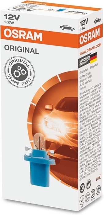 Set 10 Becuri Bord BX8.5D, Soclu Albastru, 12V 1.2W, Osram