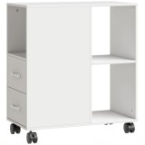 HOMCOM Măsuță de Living cu Roți, 2 Sertare, Raft Deschis și Poliță Reglabilă, Măsuță pentru Dormitor sau Living, 60x30x65 cm, Alb | Aosom Romania