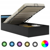 Gossi cadru pat hidraulic lada &amp; led negru 100x200 cm piele ecologica