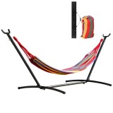 Hamac cu Suport Otel GartenVIP DiyLine, 200x150cm, Bumbac, Multicolor Dungi, Husa Inclusa, Max 150kg, Gradina/Camping