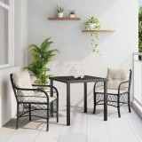 Set de masă pentru grădină cu pernă 3 pcs Negru Rattan poli