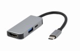 DOCKING Station Gembird universal,3-in-1, conec PC USB Type C, USB-C x 1, USB-A 3.1 x 1, HDMI x 1, PD 87W, argintiu &quot;A-CM-COMBO3-02&quot; (timbru verde 0.1