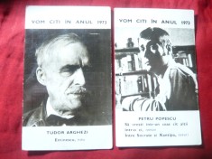 2 Calendare 1973 Ed. Eminescu - fotografiile lui Tudor Arghezi si Petru Popescu