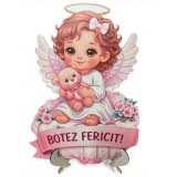 &Icirc;ngeraș Decor Cristelniță Botez Fetiță &ndash; 40x30 / 45x30 cm cu Suport detașabil