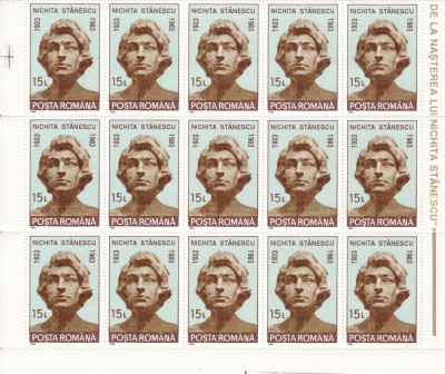 1993 LP 1311- 60 ANI NASTEREA POETULUI NICHITA STANESCU BLOC DE 15 TIMBRE MNH foto