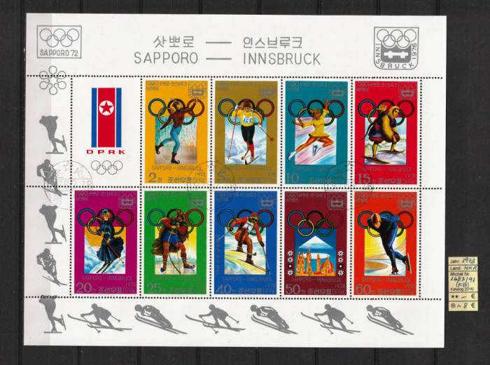 Timbre Asia, Coreea Nord, 1978 | Olimpiada Sapporo / Innsbruck | Bloc 9v | aph