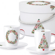 Set 2 cesti cu farfurioara Espresso - Merry Greetings Mix - Xmas