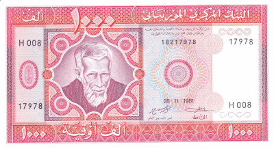 Bancnota Mauritania 1.000 Ouguiya 1981 - P3D UNC ( nepusa in circulatie - vezi descriere ) foto