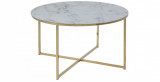 AC Design Furniture Masuta de cafea rotunda , 80 x 80 x 45 cm, aspect marmura alb auriu, sticla metal - RESIGILAT
