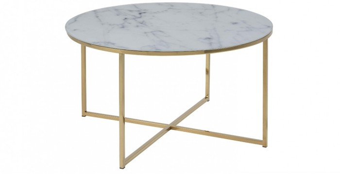 AC Design Furniture Masuta de cafea rotunda , 80 x 80 x 45 cm, aspect marmura alb auriu - RESIGILAT