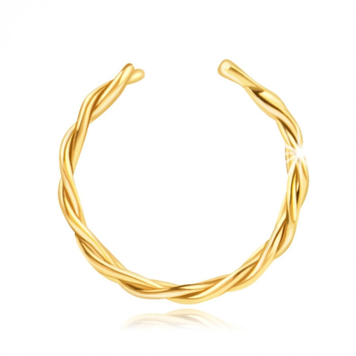 Piercing din aur galben 585 &ndash; inel dublu pentru ureche cu model fr&acirc;nghie &icirc;mpletită