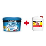 Pachet vopsea ultralavabila de interior si exterior, Oskar ceramic satinat, alba, 15L + Amorsa Oskar zero mucegai 4L