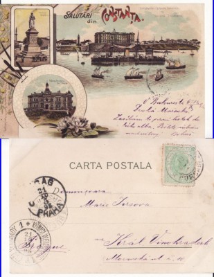 Constanta, Dobrogea - Litografie 1898- Portul, Statuia Ovidiu foto