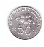 Moneda Malaezia 50 sen 2001, stare foarte buna, curata, Asia, Cupru-Nichel
