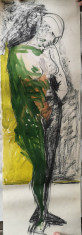 Desen Nud verde, tehnica mixta, format 40x100 cm foto