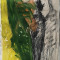 Desen Nud verde, tehnica mixta, format 40x100 cm