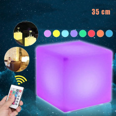 Taburet tip cub, 35x35 cm, iluminare in 16 culori, 4 moduri, telecomanda foto