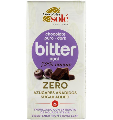 Ciocolata Neagra 72% Cacao cu Acai Indulcita cu Stevie 100 grame Chocolates Sole foto