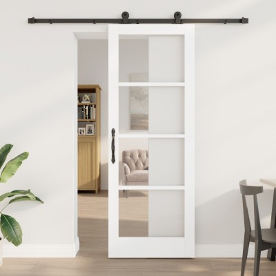 Ușă glisantă vidaXL cu set de hardware &amp;#039;ORKDAL&amp;#039;alb lemn masiv și sticlă foto