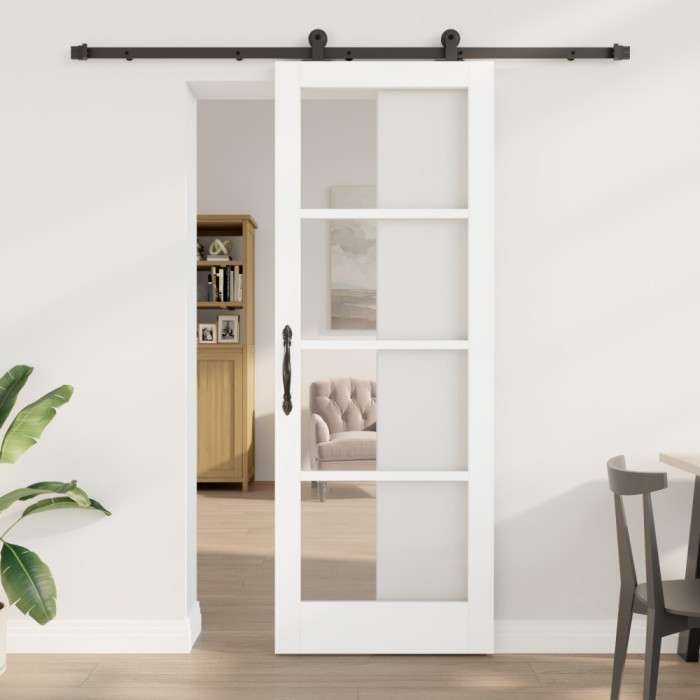 Ușă glisantă vidaXL cu set de hardware &#039;ORKDAL&#039;alb lemn masiv și sticlă