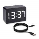 Ceas digital din lemn cu alarma, umiditate, temperatura, 38879, Kwmobile