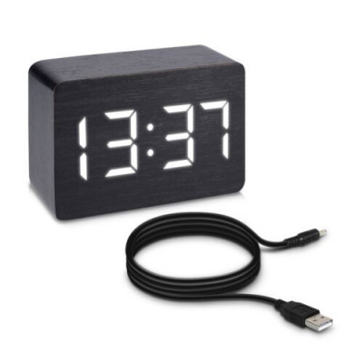 Ceas digital din lemn cu alarma, umiditate, temperatura, 38879 foto