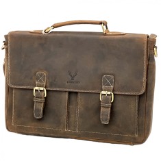Geanta Barbati din Piele Naturala, Mod Purtare pe Umar, Crossbody, Hunter Imperial, 40x28x8 cm