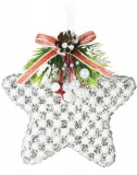 Decoratiune Star w snowflake, 11x4.5x11 cm, poliester, alb/argintiu
