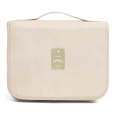 Geanta Cosmetice pentru Calatorit sau Voiaj, Travel Make-Up Bag, Textil, 3 Compartimente, 24x9x20 cm, Bej foto