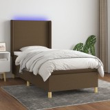 VidaXL Pat cu arcuri, saltea și LED, maro &icirc;nchis, 90x190 cm, textil 3138680