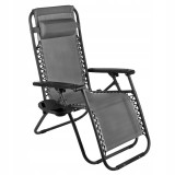Sezlong pliabil din textilene gri, cu tetiera reglabila si suport lateral